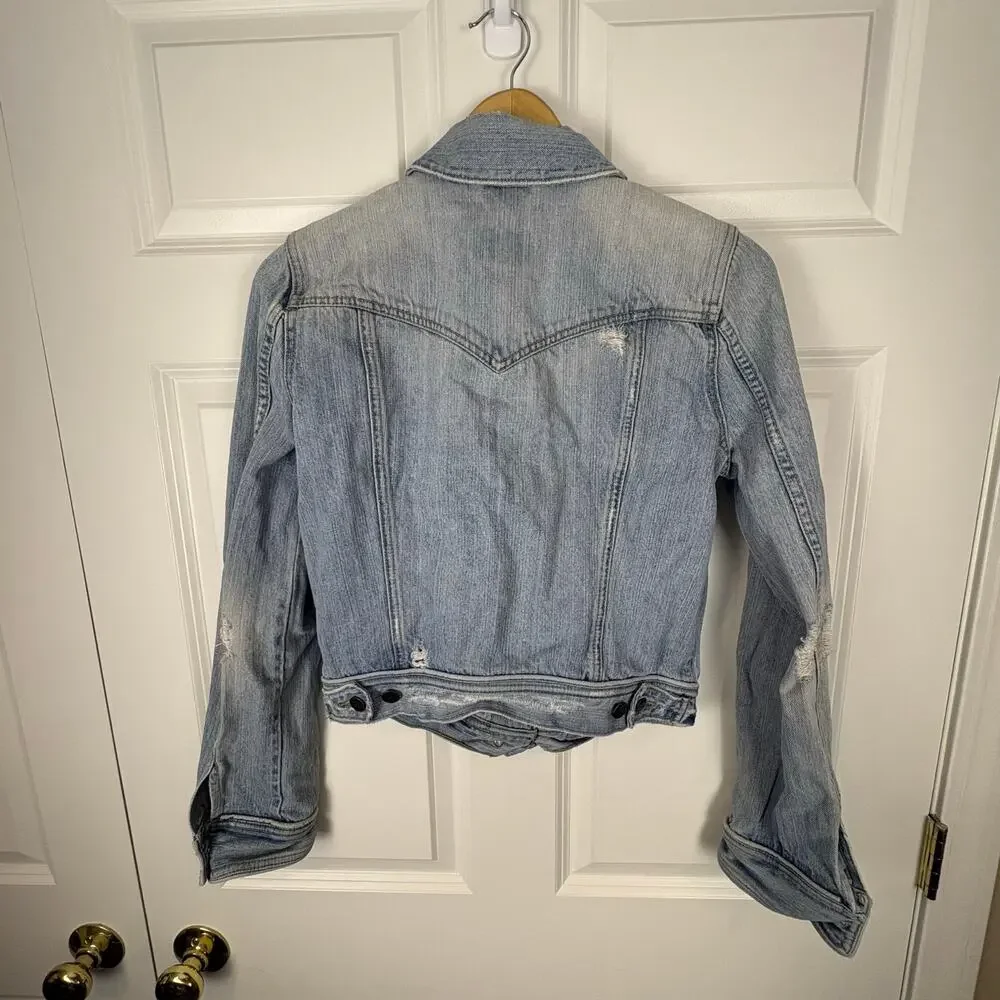 Abercrombie & Fitch Denim Jacket Distressed Vintage Y2K Light Wash Women's L - Picture 6 of 10